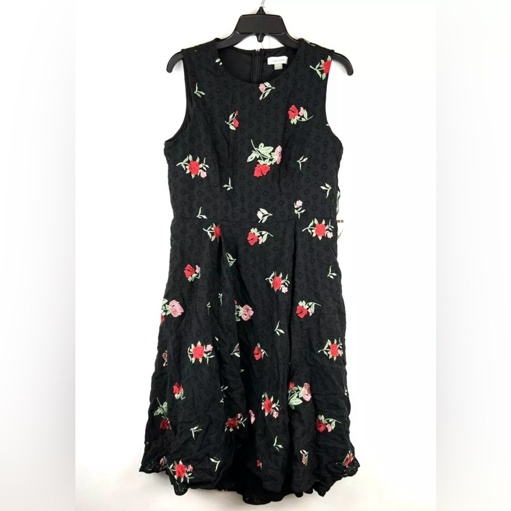 Calvin Klein Womens Embroidered Cotton Dress Black Size 10